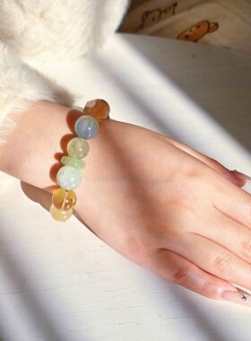 Long高定私享 金玉满堂 黄水晶貔貅绿幽灵金发晶金骨干水晶手串