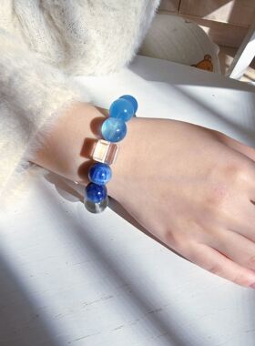 Long高定私享天高任鸟飞 正宫红胶花蓝晶石黄胶花绿幽灵水晶手串