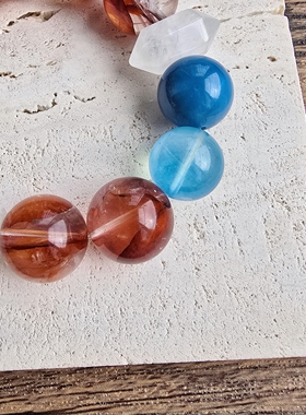 Long高定私享 顺风顺水 天然正宫红胶花蓝澳宝海蓝白幽灵水晶手串