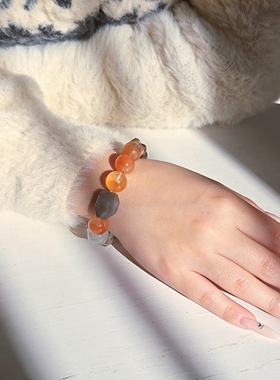 Long高定私享柿柿如意天然红兔毛灰兔毛葡萄石南红灰月光水晶手串