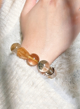 Long高定私享日照金山金发晶金骨干绿幽灵黄水晶黑发晶水晶手串