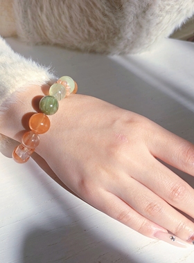 Long高定私享 大桔大利 天然红兔毛绿幽灵绿兔毛葡萄石水晶手串