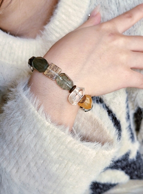 Long高定私享 钱途无量  天然精品绿幽灵绿发晶绿兔毛水晶手串