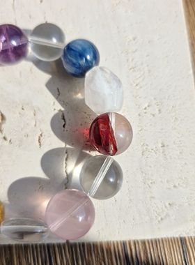 Long高定私享 五谷丰登 正宫红胶花蓝晶石黄胶花绿幽灵水晶手串