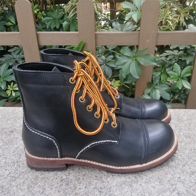 工装靴8111马丁靴牛皮底缝线手工鞋真皮靴伞兵靴低跟圆头鞋 - 图3