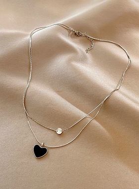 新款双层黑色爱心项链女甜酷风气质时尚高级感锁骨链送礼物
