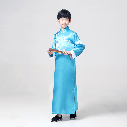 六一表演服相声服装中国风大褂女童扇子长衫说书人同款舞蹈民国风 - 图1