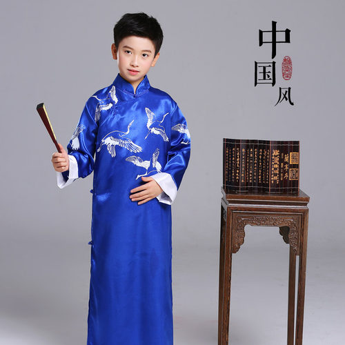 六一表演服相声服装中国风大褂女童扇子长衫说书人同款舞蹈民国风 - 图2