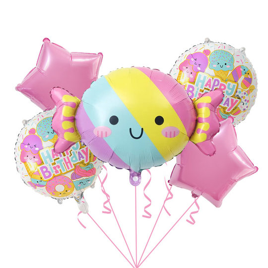 Summer theme cartoon donut ice cream candy cane balloon children's birthday party scene decoration arrangement