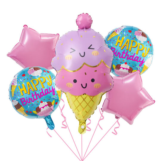 Summer theme cartoon donut ice cream candy cane balloon children's birthday party scene decoration arrangement