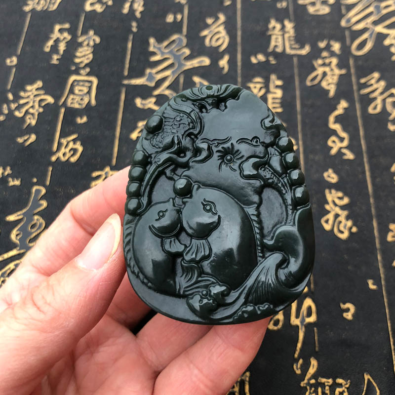 五行缺水补水玉佩项链天然和田玉双鱼团座吊坠转运男女挂件