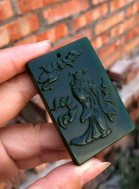 台湾天师钟馗菠菜绿保平安吊坠