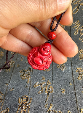 豁达客女士朱砂立体小弥勒挂件