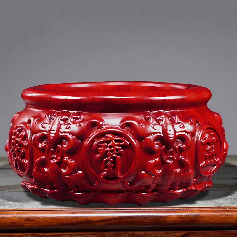 红色木质精雕聚宝盆实木家用客厅装饰品挖空香炉木雕摆件工艺礼品,淘宝优惠券,粉丝福利购,淘宝优惠卷