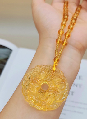 黄水晶知了金蝉项链黄水晶狐狸毛衣链直播福利琉璃黄貔貅项链