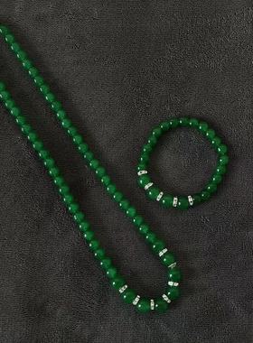 仿祖母绿项链送妈妈三件套古风感百搭母亲节礼物镶钻手串厂家