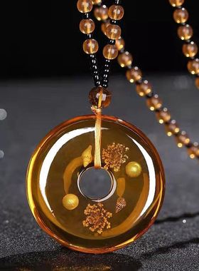 仿琥珀蜜蜡毛衣链镶嵌贝壳植物化石男女款时尚项链 会销直播礼品