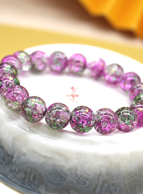 2025爆款冰透琉璃手串水墨晕染撒金圆珠手链爆花玉碎串珠饰品