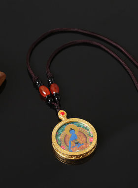 双面圆形西藏唐卡嘎乌盒女毛衣链