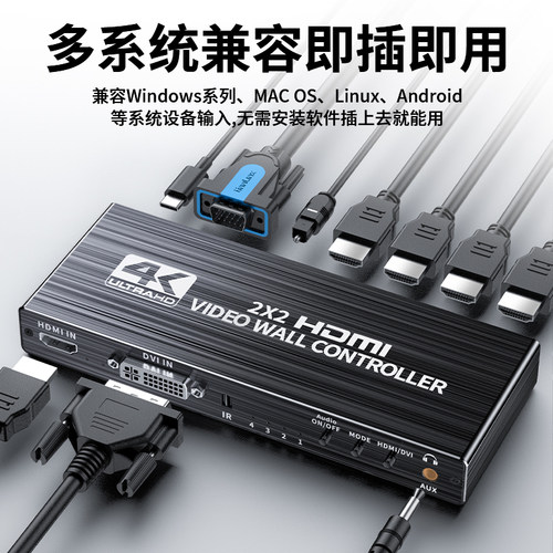 优联视频四/六/九画面拼接器hdmi一进四出拼接屏多屏宝四个显示器拼成一个大的画面高清4K拼接屏控制器2X3 - 图1