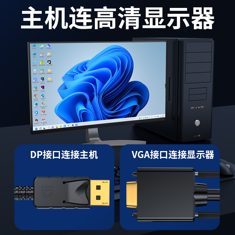 优联dp转vga线转换器displayport转接头电脑显卡连接电视机显示器