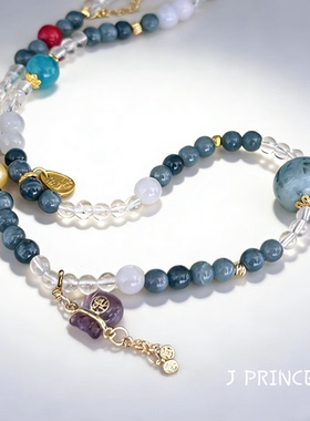 「紫福凝翠」新中式天然翡翠路路通串珠项链国风高级感毛衣链