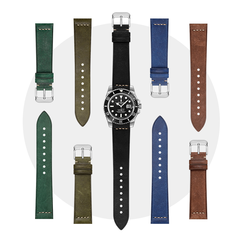 手表带男真皮复古磨砂牛皮适用万国浪琴欧米茄帝陀天梭蝴蝶扣皮带 - 图3