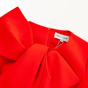 白领女装圆领前胸蝴蝶结侧开叉长款礼服连衣裙GNBJ18-307