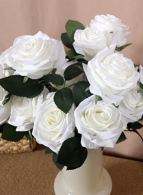 白色10头玫瑰花仿真花