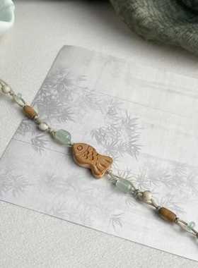 桃木桃花木鱼平安手绳新中式上岸编织手绳小众ins风送女友闺蜜