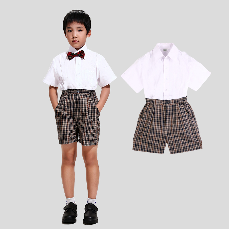 深圳小學生校服統一小學男生夏季禮服套裝禮服短褲白襯衫校服