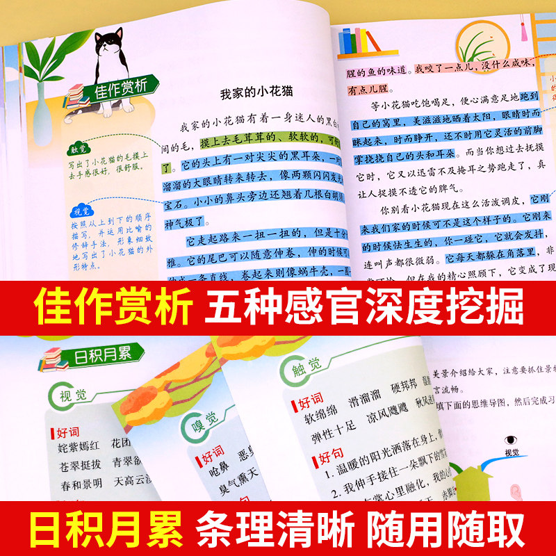 2025新版 五感法写作文三年级上册下册同步作文部编人教版思维导图小学生3范文书籍大全同步教材写作专项训练书