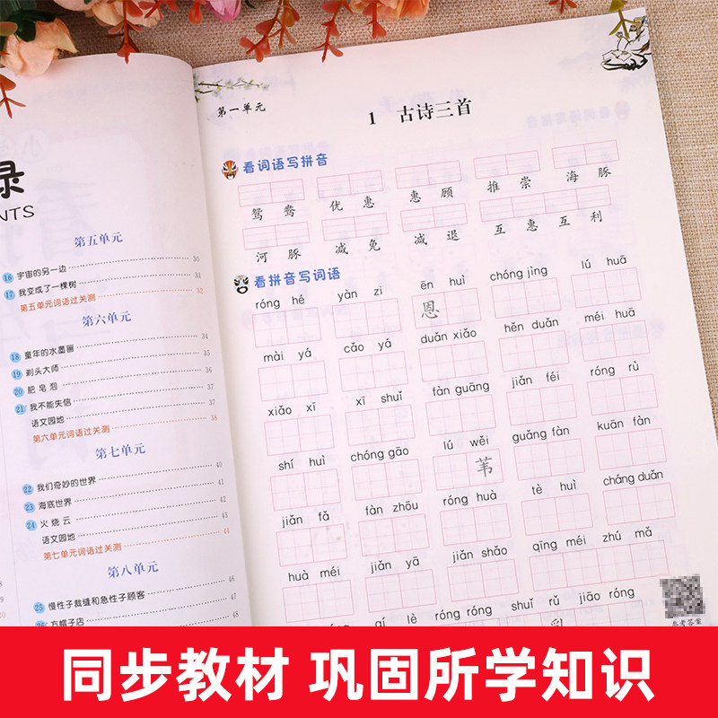 汉之简看拼音写词语三年级下册 人教版小学3年级下语文同步练习专项训练看字写拼音练习册课堂生字词作业本写字本练字帖注音天天练