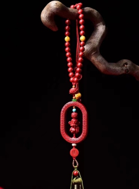 高含量朱砂帝王砂财神车挂纯手工编制原创设计一路发财挂件