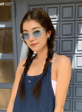 时尚极简宽边窄粗方框墨镜潮女