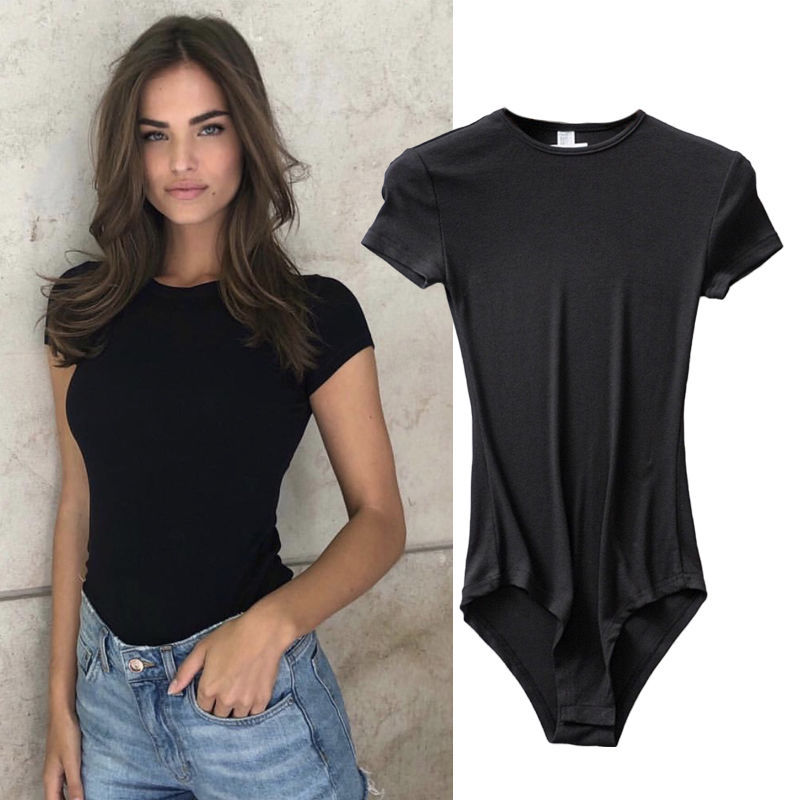 Short Sleeve Crew Neck Bodysuit Basement Slim Fit T-ShirtT恤-图1