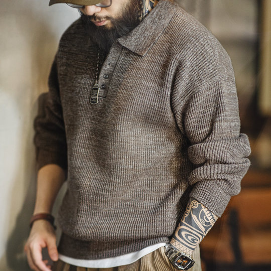Madden workwear polo de punto retro americano para hombre en otoño