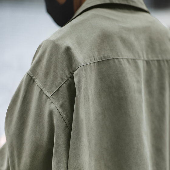 Madden workwear French brushed khaki Cuban collar thin long-sleeved shirt jacket loose Naples shirt men's autumn