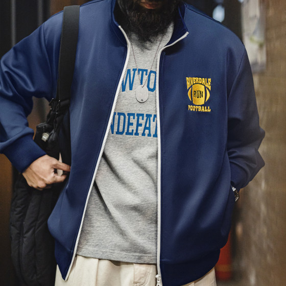 Madden Workwear Casual College Style Contrast Embroidered Jacket