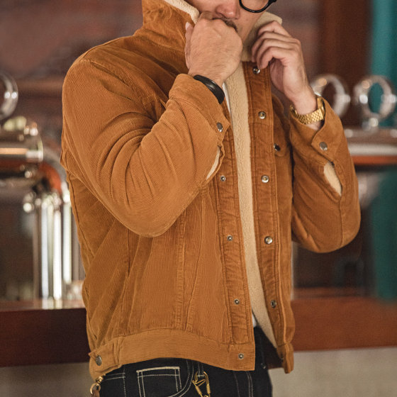 Madden vintage corduroy fur collar jacket plus velvet