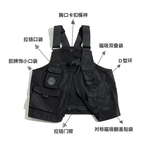 马登工装美式复古多口袋机能风马甲无袖坎肩背心两用挎包外套男秋 - 图3