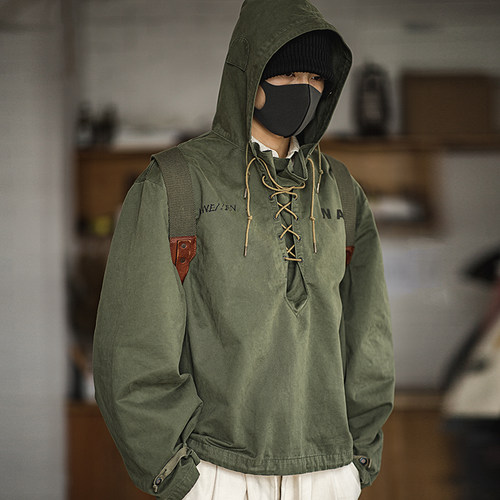 马登工装美式复古海军甲板服军事风衣恶劣天气外套卫衣连帽衫男秋 - 图1