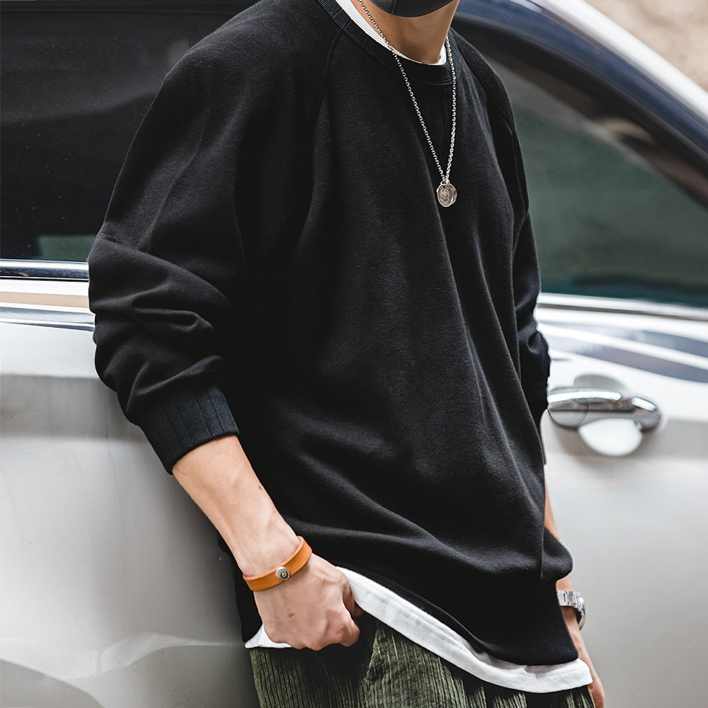 马登工装 美式复古无帽圆领卫衣重磅阿美咔叽vintage打底外套男秋