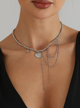 欧美跨境饰品甜酷Y2K爱心锁骨链i