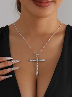 欧美跨境饰品复古做旧松石十字架