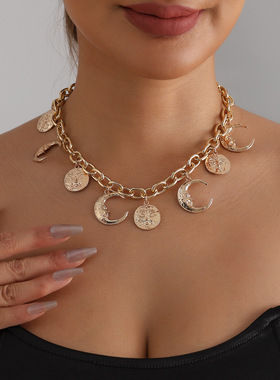 欧美跨境饰品个性复古人像月亮项