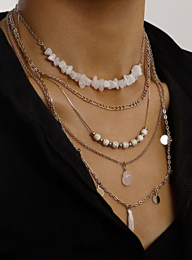 欧美跨境饰品复古潮流多层白色松