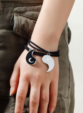 黑白阴阳太极手链情侣星星月亮手