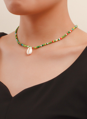 欧美跨境饰品波西米亚绿色米珠贝