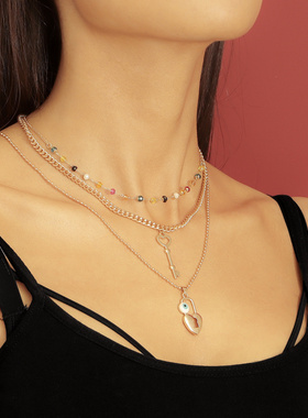 欧美跨境饰品复古三层街拍心形钥